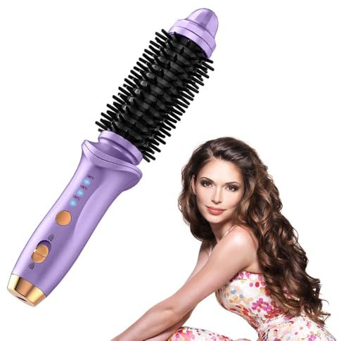 YANGUN 3 in 1 Cordless Curling Iron Brush, Travel Curling Iron Mini Brush with Negative Ion, 3 Temperature Settings, USB Rechargeable Curling Wand Brush for Travel and All Hair Types(Purple)