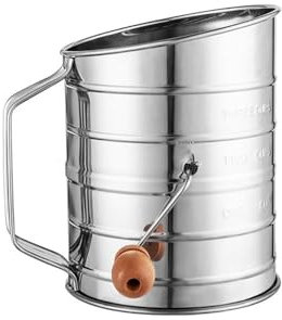 Flour Sifter for Baking 3 Cup - Fine Mesh Rotary Hand Crank with Loop Agitator for Quick Sifting