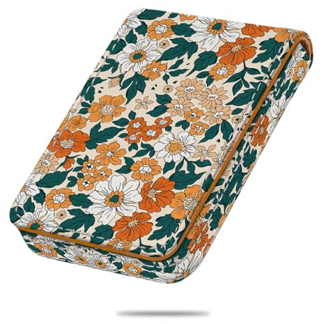 Kakurookie Business Card Holder, PU Leather Printing Business Card Case Pocket with Magnetic Shut, Portable Business Card Carrier Holder for Women or Men (Flower-Yellow)
