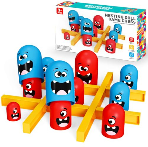 Aooess Tic Tac Toe Game: Kids’ Board Game Nesting Tic Tac Toe Strategic Board Game for Kids and Adults, Strategy Head to Head Games Boosts Logical Thinking Suitable Party Family Tabletop Games