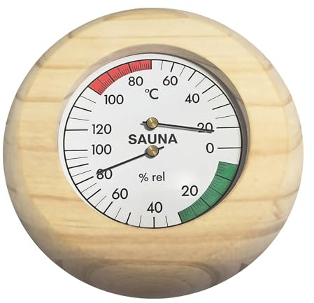GOEDCH Hygromètre thermomètre sauna : 2 en 1 - Thermomètre de sauna - Hygromètre en bois avec haute précision - 145 mm - Rond - Pour atelier, école, marché, entrepôt, sauna