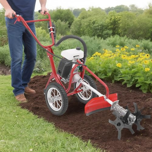 DSYOGX – miniträdgårdsfräs bensin 63 cm³ 4-takts bensinmotor motorhacka mikrokultivator med 10 cm odlingsdjup för plöjning, jordbearbetning, räktdragning, ogräsrensning etc