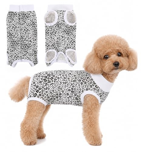 Amexo Combinaison de Récupération pour Chiens, Combinaison Rayée Post-Chirurgie Chiens Mâles et Femelles Chien Alternative Collier Électronique à Cône Body pour Chiens (Imprimé léopard, S)