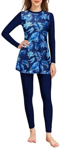 Generisch Maillot de bain musulman à manches longues pour femme - Pantalon long en deux pièces - Coupe divisée conservatrice - Protection islamique