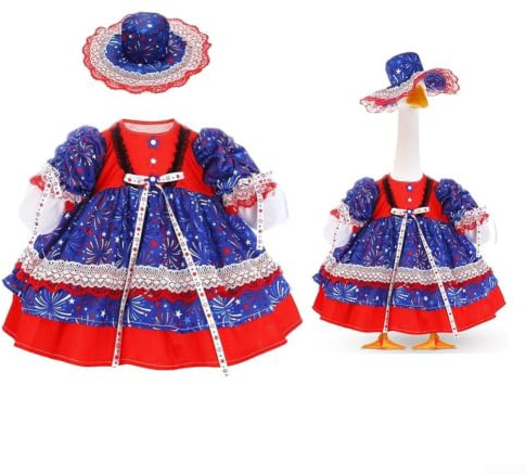 TDCuizent patriotisk 4:e juli gräsmatta gås för kostym set med röd vit och blå klänning och hatt för 63 cm trädgårdsgäss festlig självständighetsdag dekor för veranda och gård