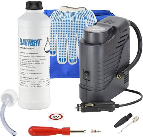 ELASTOFIT Reifenpannenset Compact für alle PKW 12V Kompressor Reifendichtmittel (Compact Blue)
