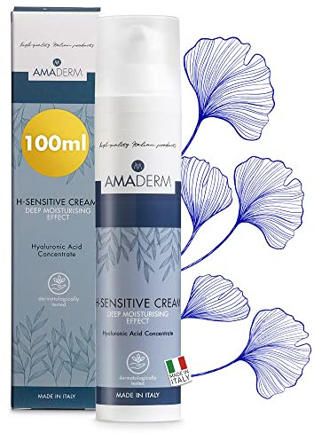 AMADERM Crema Idratante Viso Uomo all'Acido Ialuronico [Ultra-Concentrato] After Shave H-SENSITIVE MEN 100ml - Crema Viso Pelle Secca - Ideale come Crema Post Rasatura Barba e Testa Uomo AMADERM