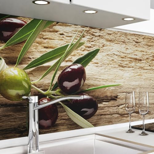 danario Küchenrückwand selbstklebend - Matt - Spritzschutz Küche - versteifte PET Folie - 0,4 mm - Oliven - 60cm x 340cm
