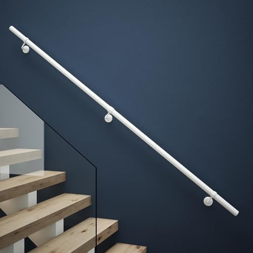 Rothley Matt White Stair Hand Rail Kit 2.4M - Internal Staircase Steel Banniser, KMW2400