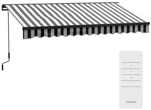 Outsunny 3.5 x 2.5m Electric Awning with Remote Controller, Aluminium Frame Retractable Awning, Half Cassette Sun Canopies for Patio Deck Door Window, Grey and White