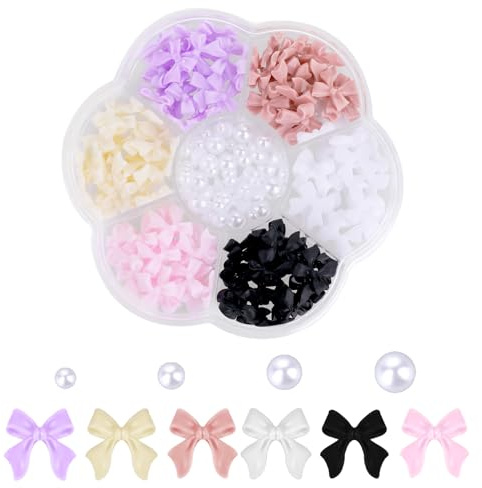 Abeillo 120pcs Bow-Nail Charms & Ribbon Bows - 3D Nail Supplies & Art Stickers for Women & Girls