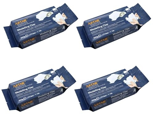 ARTME Modelleringslera Vit 2 kg (4 x 500 g) – Lufttorkande, Ingen Ugn Behövs, Smidig och Lätt att Forma, Perfekt för Skulptering, Hantverk och Kreativa Projekt