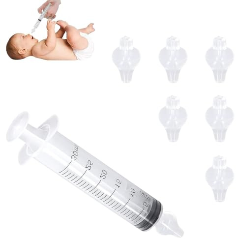 JEYORZY per Lavaggi Nasali Bambini - Kit Neonato con 1 Lavaggio Nasale e 6 Olive Monouso Incluse - Olive Nasali in Silicone Morbide e Flessibili per Pulire e Lenire le Fosse Nasali dei Bambini