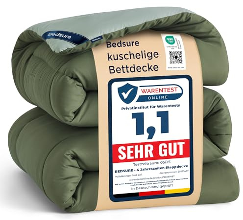 BEDSURE Bettdecke 155x220 Ganzjahresdecke Steppdecke - Bettdecke Ohne Bezug 155x220cm 300GSM - 4 Jahreszeiten Bettdecken Wende Bronzegrün/Eisberggrün, Weiche Warm Duvet Schlafdecke für Allergiker