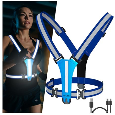 NI-ONE LED Reflective Vest,7 Lights Colors Reflective Running Gear,Rechargeable High-Visibility Adjustable Vest Safety Night Running Gear for Men Women Kids（Blue）