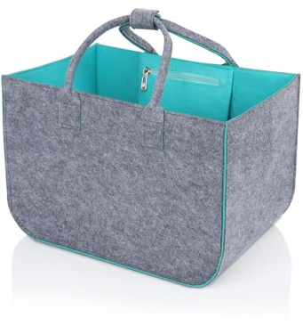 Cozary Sac Courses en Feutre 30L, Grand Panier Courses avec Poche Zippée, Sac de Transport en Feutre Pliable avec Anses, Shopping Bag Panier à Provisions