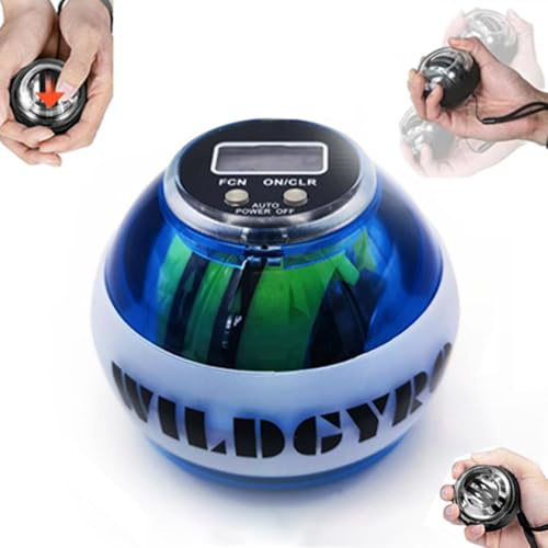 Gyro Ball Gyroscope,Torque Ball with Counter,Auto-Start Wrist Power, LED Gyroscopic Wrist Exerciser for Forearm & Hand Strength Training, Finger Exercise with Counter blue
