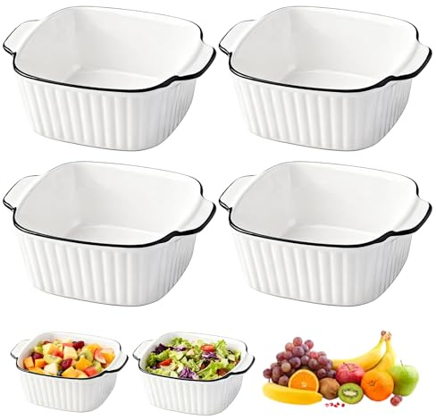 Plat À Gratin En Céramique 4 Pièces, Plat Pour Four Plat Four Céramique Avec Poignées, 400 ml, Compatible Four, Micro-ondes Et Friteuse, 14.3×11×5.3 cm