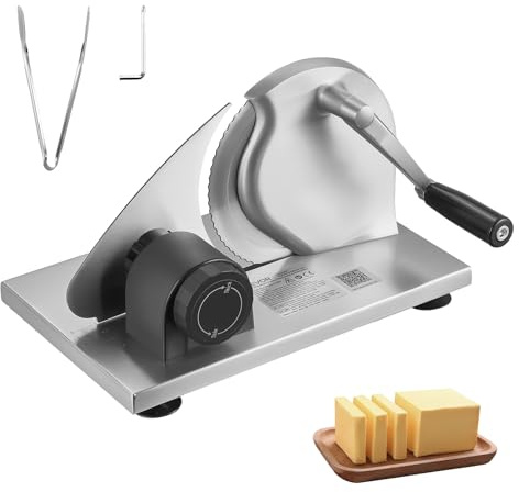 VEVOR Affettatrice Manuale per Pane, Taglia Formaggio con Spessore Regolabile da 0 a 15 mm, Affettatrice per Pane a Manovella con Lama in Acciaio Inossidabile per Cucina, Panetteria, Feste