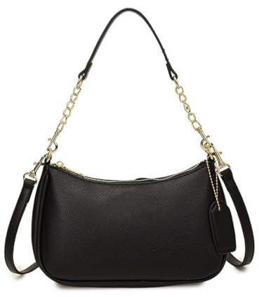 Women's Fashion Shoulder Bag, Faux Leather, Chain Strap, Crossbody Handbag, 23x14x6cm (Black)