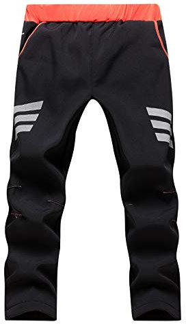 Echinodon Kinder Gefütterte Softshellhose mit Reflektoren Wasserabweisend Winddicht Warm Outdoorhose Wanderhose Herbst Winter Hose Jungen Mädchen Schwarz XL