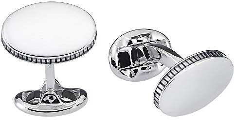 Vinani Design Manschettenknöpfe oval Verzierung glänzend 925 Sterling Silber Herren Anzug Hemd 2MAF