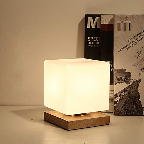 Chao Zan moderne Retro Tischleuchte 1x E27 max.40W Holz Eiche hell/Glas opal matt,Nachtlicht Leseleuchte Nachtlaterne Schreibtisch Tischlampe,Standleuchte,Living room,Studie,bedside lamp(Square)