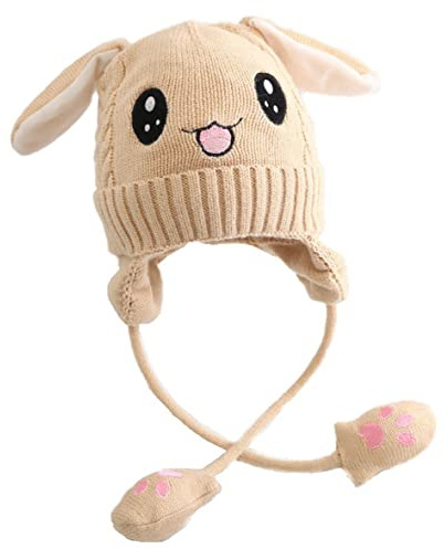 AOOPOO Berretto Invernale Caldo e Spesso in Peluche per Bambini da 1 a 10 Anni, Cappello Ricamato a Maglia con Orecchie Che muovono l'airbag