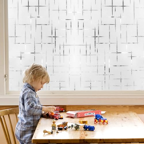 Linarun Fensterfolie Statisch Haftend Sichtschutzfolie Selbstklebend Klebefolie Milchglasfolie Fenster Folie Milchglas Dekofolie für Bad Küche Anti-UV Kreuz 44.5x200cm