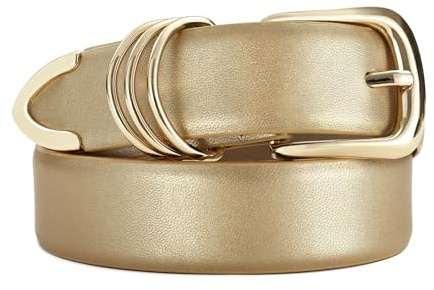 RISANTRY Women's Gold Belts with Gold Buckle Elegant Leather Waist Belt Ladies Belts for Jeans Dress & Casual Wear