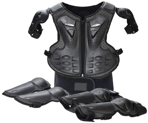 Chaleco de motocross para niños con rodillera y codera, conjunto de equipo de protección para motocicleta, armadura de seguridad para carreras, monopatín (negro/rojo/azul)
