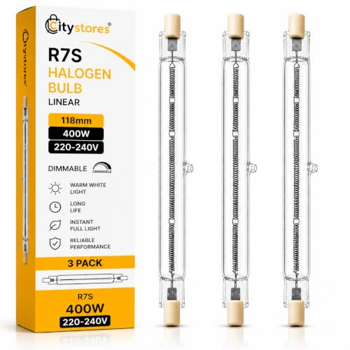 citystores® 3 Pack R7S 400W Halogen Bulb 118mm Linear Dimmable Floodlight Bulbs for Projector, Security, Landscape & Streetlight Lighting