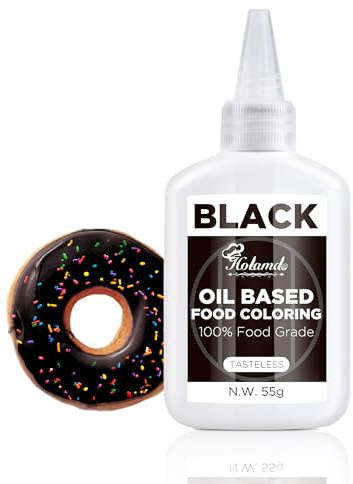 Fettlösliche Lebensmittelfarbe Schwarz 55g - Ölbasis Konzentrierte Flüssige Lebensmittelechte Farbe | Für Schokolade & Backwaren (Fondant, Tortendeko, Macaron, Cupcake, Zuckerguss, Ostereier)