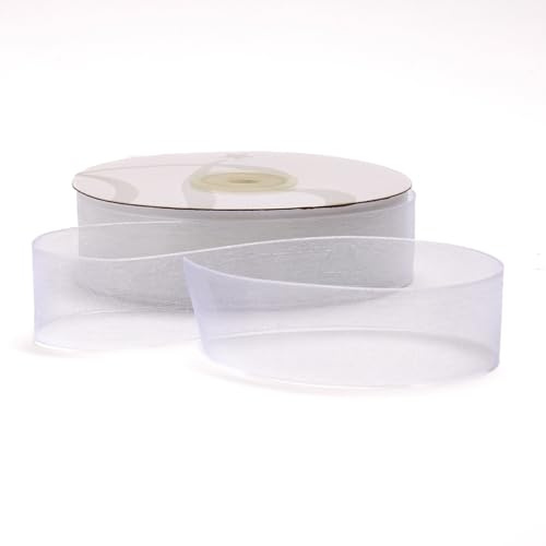 BARATTI Nastro Organza 25mm x 50m Decorativo in Poliestere Trasparente, Per Bomboniere, Regali, Feste, Fai da Te, Matrimonio, Compleanno, Artigianato, Natale, Decorazioni (Bianco)