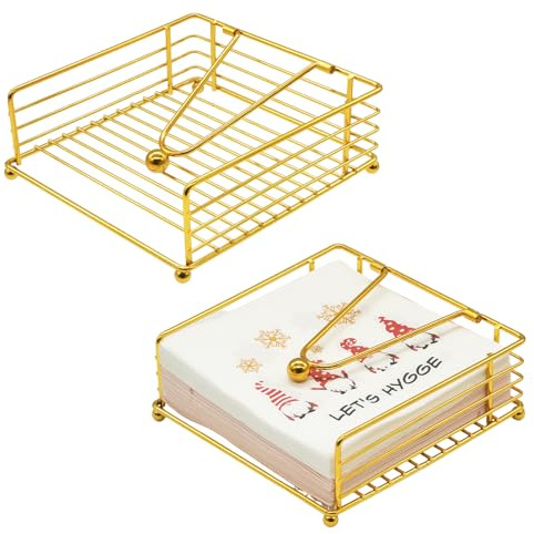 RETON 2 servilleteros para mesas, soporte de servilletas de metal con barra pesada, dispensador de servilletas de papel para el hogar, restaurantes, cafeterías, bodas, bar (dorado)