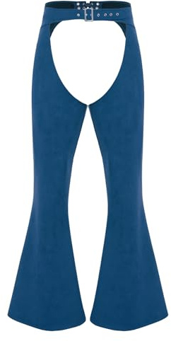 inlzdz Women's Mens Faux Seude Cowgirl Pants Cowboys Chaps Fancy Dress Adjustable Waist Bell Bottom Trousers for Theme Party Blue M