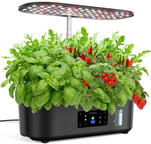 GOLUMUP Potager d'intérieur 13 Pots Jardin Interieur, Potager Interieur avec Deux Modes de Croissance, avec Lampe Culture LED, avec Minuterie Automatique, Hauteur Réglable, Noir