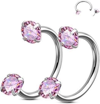 OUFER Body Piercing 2PCS 316L Surgical Steel Horseshoe Nose Rings Hoops 20G Push Pin Threadless Nose Rings For Women Men CZ Horseshoe Septum Lip Eyebrow Helix Daith Ear Piercing Jewelry 7mm/8mm
