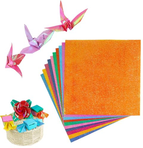 Pamtns 100 Fogli Carta per Origami 15x15cm Carta Glitterata Fogli di Cartoncino ColoratoFogli 10 Colori Piccoli Quadrati di CartaOrigami per Fai Da Te Scrapbooking Progetti Artigianali