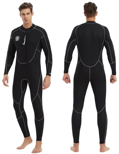 Lemorecn Men's Wetsuit 3mm, Front Zip Full Wetsuits for Men, Neoprene Thermal Swimsuit for Scuba Diving Surfing Snorkeling & Water Sports (UK3040-L)