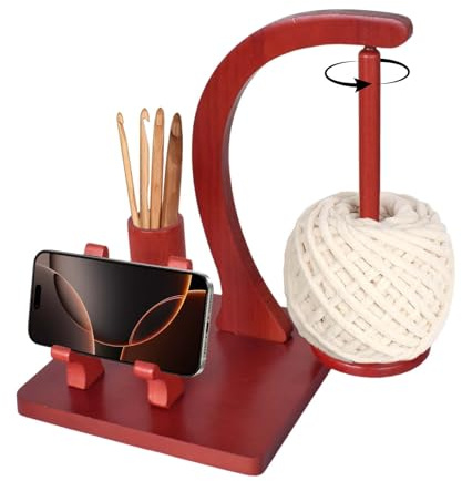 Alyxen Supporto in Legno per Fili,Porta-Gomitolo con Supporto per Telefono,Magnetico Multifunzionale per Lana, Raccoglitore per Fili da Uncinetto e Lavoro a Maglia