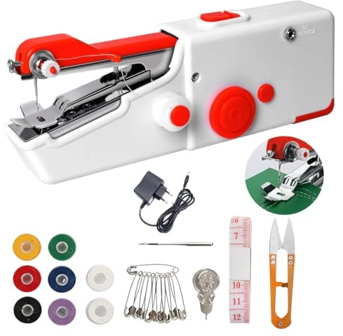 YIPFEN 1 pieza Máquina Coser Portátil de Mano, Mini para Principiantes, Eléctrica con Accesorios y Cargador, Kit Reparación Ropa DIY para Hogar y Viaje(No incluye pilas)