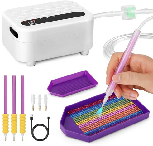 Leiortufa Elektrischer Diamond Painting Stift, 3 Saugstufen Vakuum Diamond Paint Stift mit Ablagefach, Wiederaufladbarer Akku, Kein Wachs Erforderlich, Leise und Langlebig