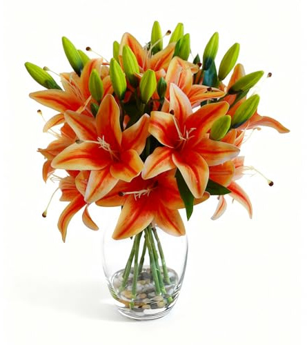 Garvee Tiger Lily Artificial Flowers, Lifelike Fake Lilies in Vase with Faux Water, Artificial Floral Arrangements for Home Office Anniversary, Birthday & Special Occasions Decor, Orange