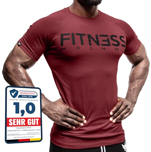 Fitness Method, Sport-t-shirt för män, slim fit-skjorta, bekväm och hög kvalitet, rund hals och midja, träning och fritid, gym och vardaglig träning man, 95 % bomull, 5 % elastan