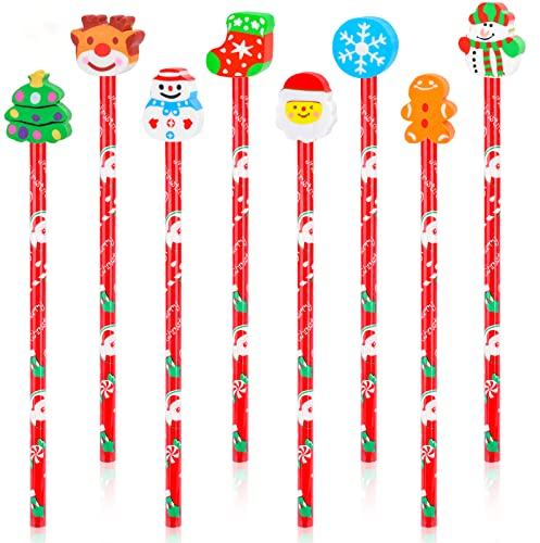 Qpout 16 Stück Weihnachten Bleistifte Mit Radiergummi Set,Härtegrad Hb Bleistifte Stifte,Weihnachtsdekoration Gefälligkeiten, Kinderparty Schule Belohnungen Mitgebsel Geschenke