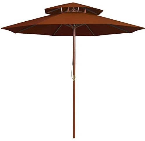 INLIFE Parasol à double toit et mât en bois Terre cuite Rouge 270 cm