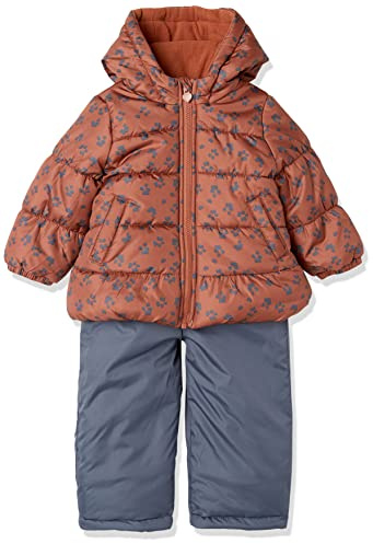Simple Joys by Carter's Toddler Girls Water-Resistant Snowsuit Set - Hooded Winter Puffer Jacket, Dark Orange with Stylish Allover Dot Print and Snowbib, Blue, Size 5T