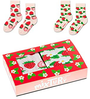 ZOOKSY - Lustige Bunte Kindersocken (2 Paar) I Kinder Weihnachtssocken für Jungen und Mädchen I Funny Socks I Verrückte Motivsocken mit Baumwolle I Bunt Motiv Socke I Große: 30-35 - Erdbeere