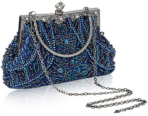 Amylove 1920s Accessories for Women Vintage Beaded Clutch Evening Bag Formal Rhinestone Flapper Purse for Wedding Party Gift(Dark Blue)